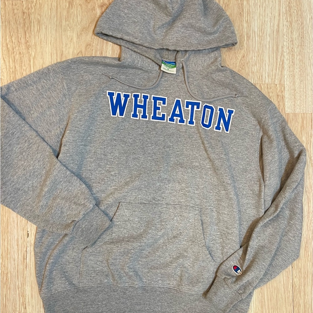 Champion Wheaton College Charcoal Gray Sweatshirt Hoodie 
Size M